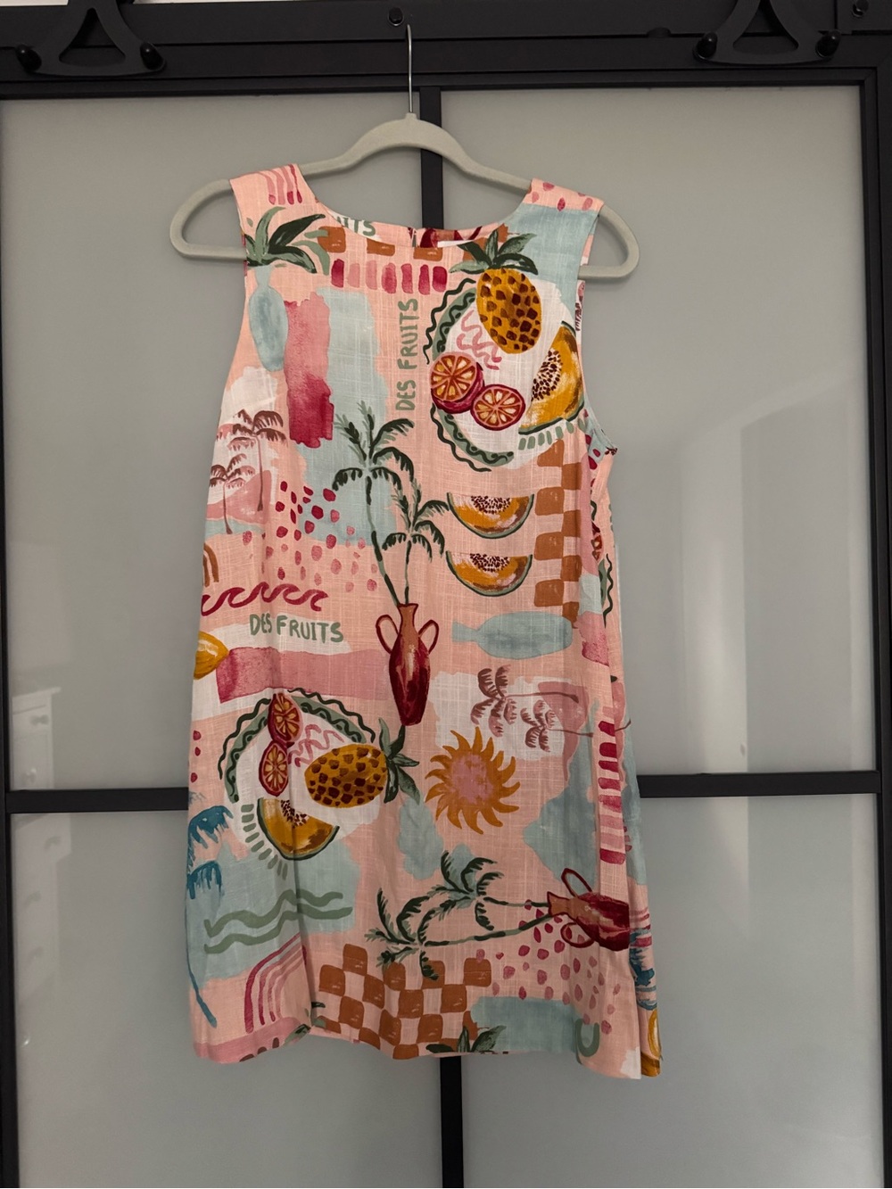 Paper Heart Linen Pink Fruit Summer print dress w/ pockets SMALL vacation beach